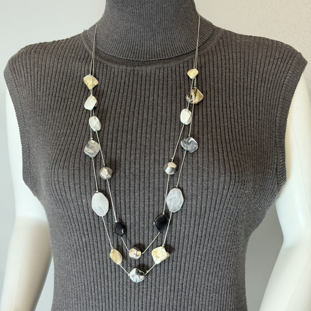 Stylish Vintage 1980s Silver-Tone Beaded Layered 34 in Serpentine Chain Necklace